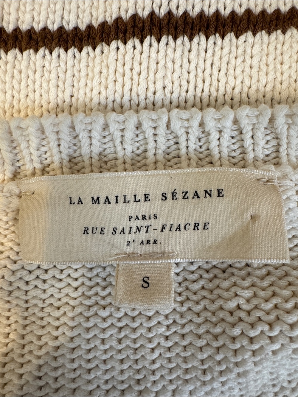 Sezane Cream & Brown Stripe Henley Sweater with Button Placket Size S - Picture 2 of 9